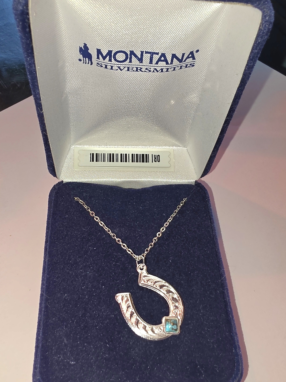 Montana Silversmiths Silver Horseshoe Necklace with Turquoise Stone